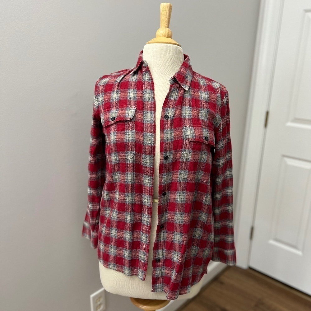 Madewell Ex-Boyfriend Shirt Fairfax Plaid Red Button Down XS